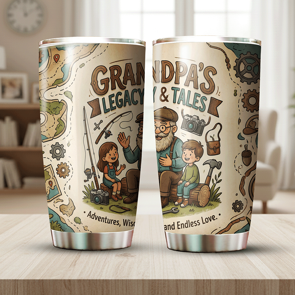 Grandpa's Legacy and Tales 20oz Tumbler – Stainless Steel Travel Mug Gift for Grandpa