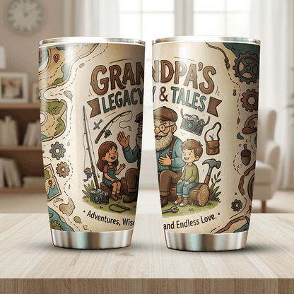 Grandpa's Legacy and Tales 20oz Tumbler – Stainless Steel Travel Mug Gift for Grandpa