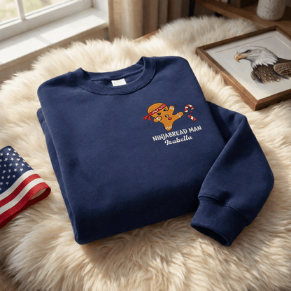 Funny Ninjabread Man Embroidered Sweatshirt with Custom Name | Personalized Christmas Gingerbread Crewneck Gift