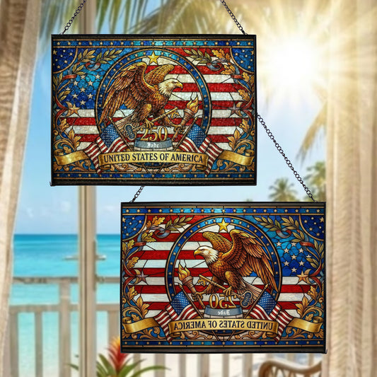 Personalized USA 250 Years Stained Glass Suncatcher Eagle Patriotic Window Decor