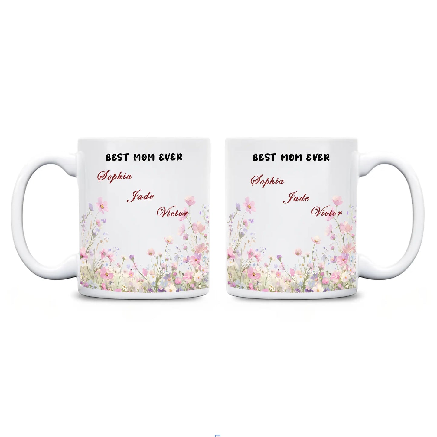Personalized Mom Floral Mug with Kids Names – Custom Coffee Cup Mother’s Day Gift for Mom
