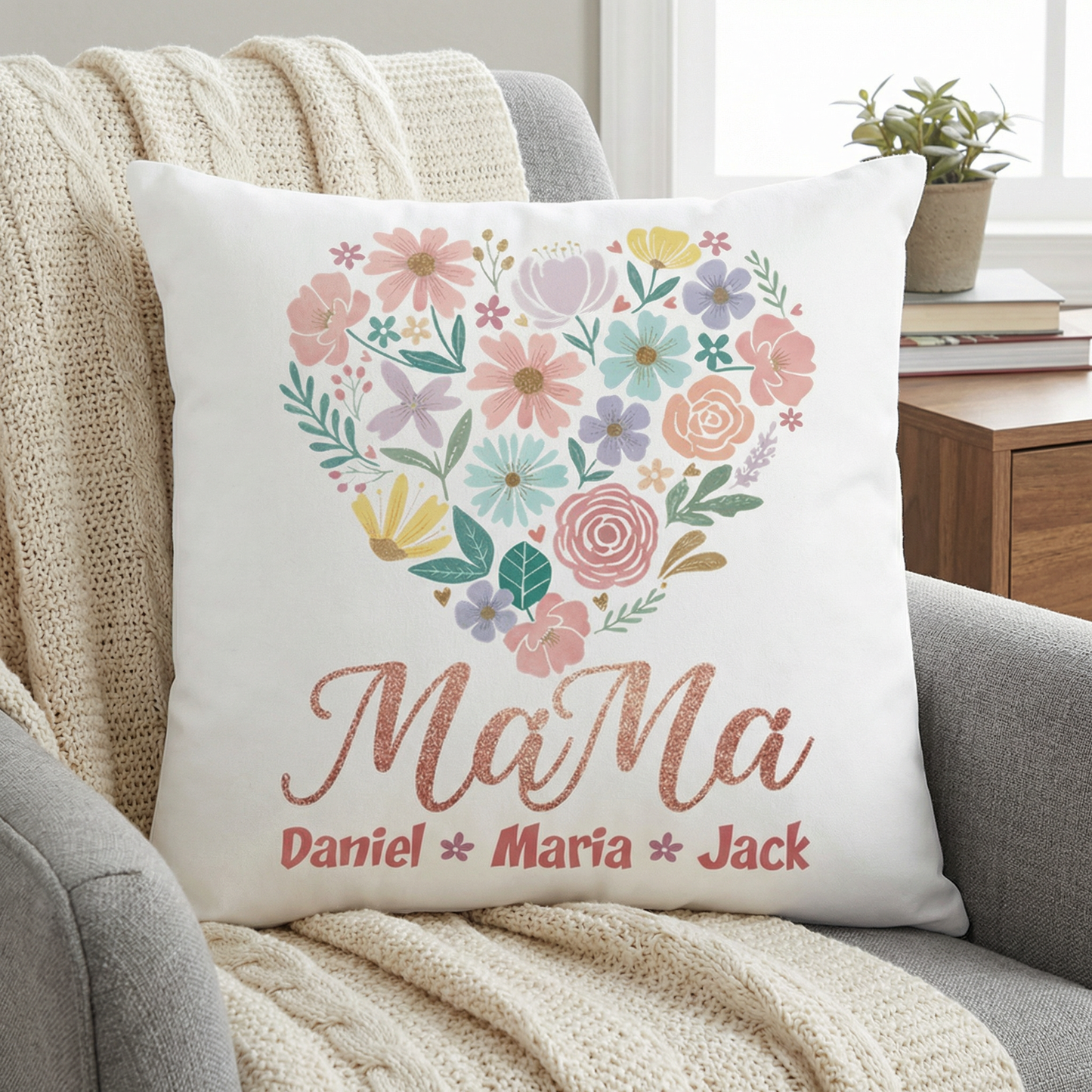 Our Love Blooms for You – Sentimental Mother’s Day Gift for Mom – Personalized Floral Heart Pillowcase