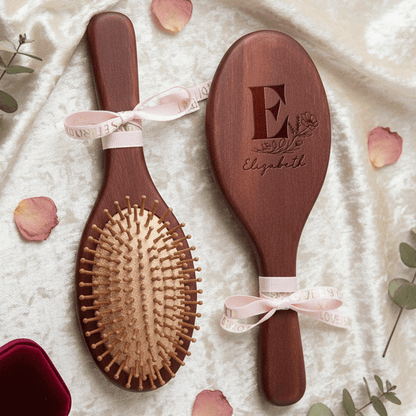 Personalized Bridesmaid Wooden Comb – Custom Name Airbag Hair Brush Wedding Party Gift