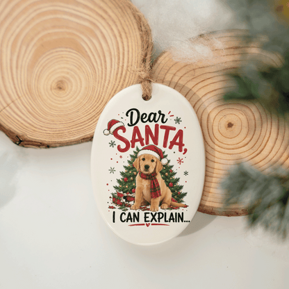 Personalized Dear Santa I Can Explain Pet Oval Ceramic Ornament, Custom Pet Photo Christmas Gift