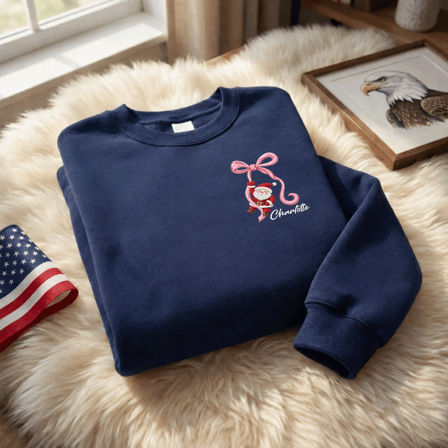 Personalized Embroidered Santa Ribbon Monogram Sweatshirt with Custom Name