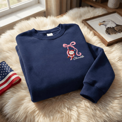Personalized Embroidered Santa Ribbon Monogram Sweatshirt with Custom Name