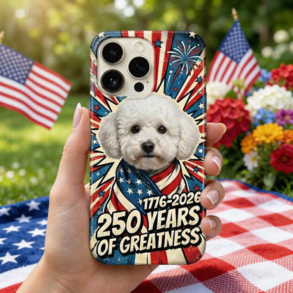 Custom Photo My Dog, Cat Loves America 250 Patriotic Phone Case