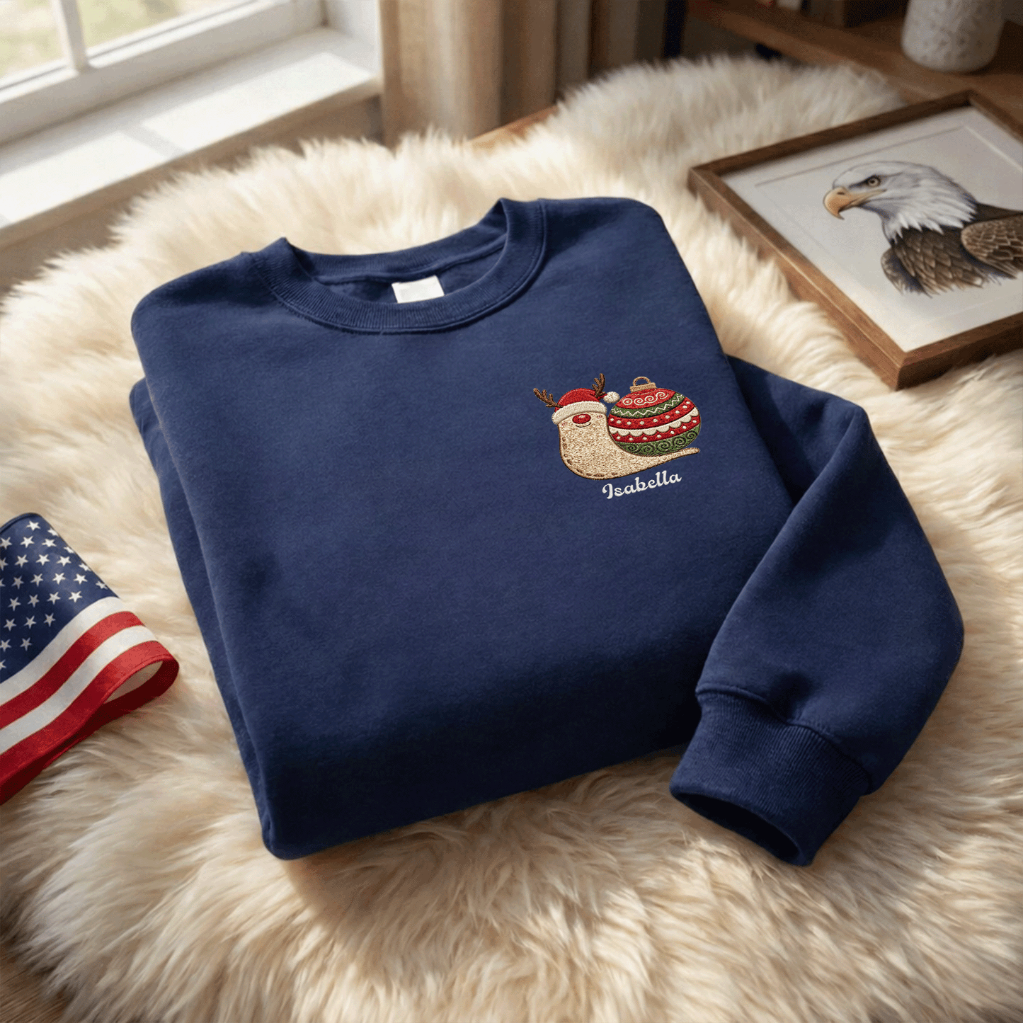 Personalized Embroidered Christmas Snail Sweatshirt with Custom Name