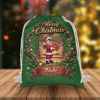 Personalized Santa Claus Christmas Sack, Custom Photo Santa Gift Bag