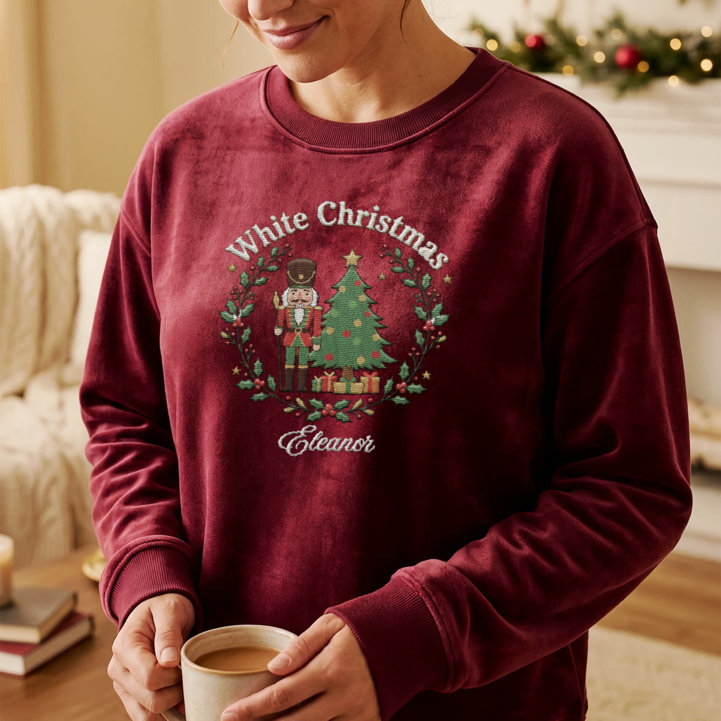 Personalized White Christmas Nutcracker Sweatshirt with Custom Name | Vintage Holiday Crewneck Gift