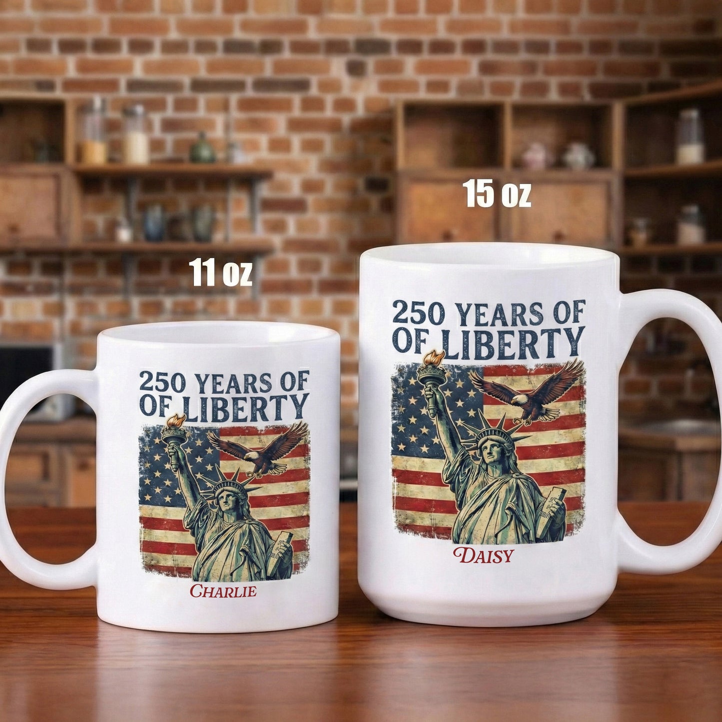 250 Years of Liberty Personalized White Mug – Custom Name America 250 Patriotic Mug 1776–2026