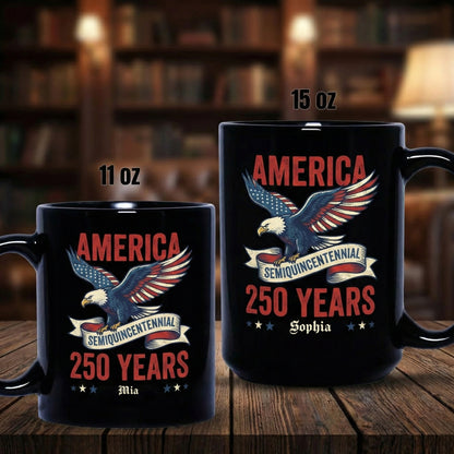 America 250 Semiquincentennial Eagle Personalized Black Mug – USA 250 Years Anniversary Mug