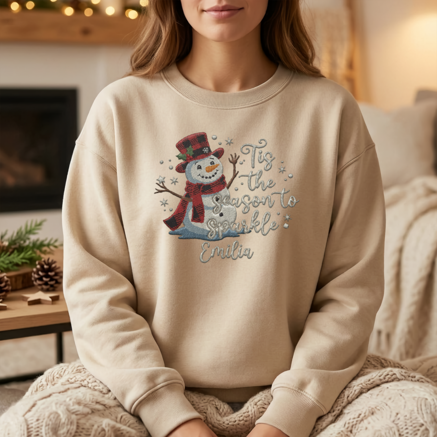 Tis the Season to Sparkle Embroidered Snowman Christmas Sweatshirt