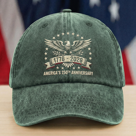 USA 250th Anniversary 1776 - 2026 Custom Name Washed Denim Cap - Meaningful Gift for Family