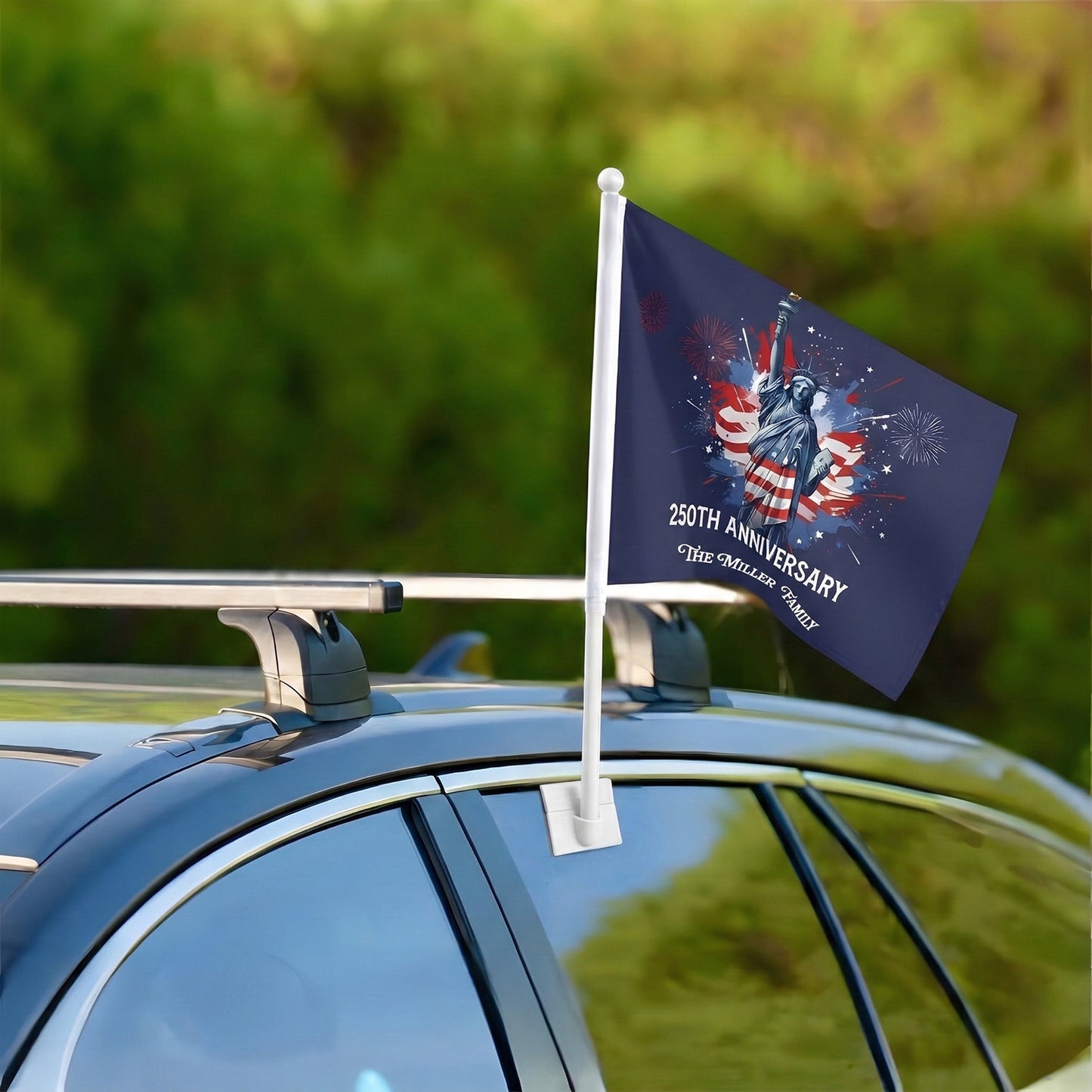 USA 250th Anniversary Car Flag – Personalized Statue of Liberty Patriotic Flag