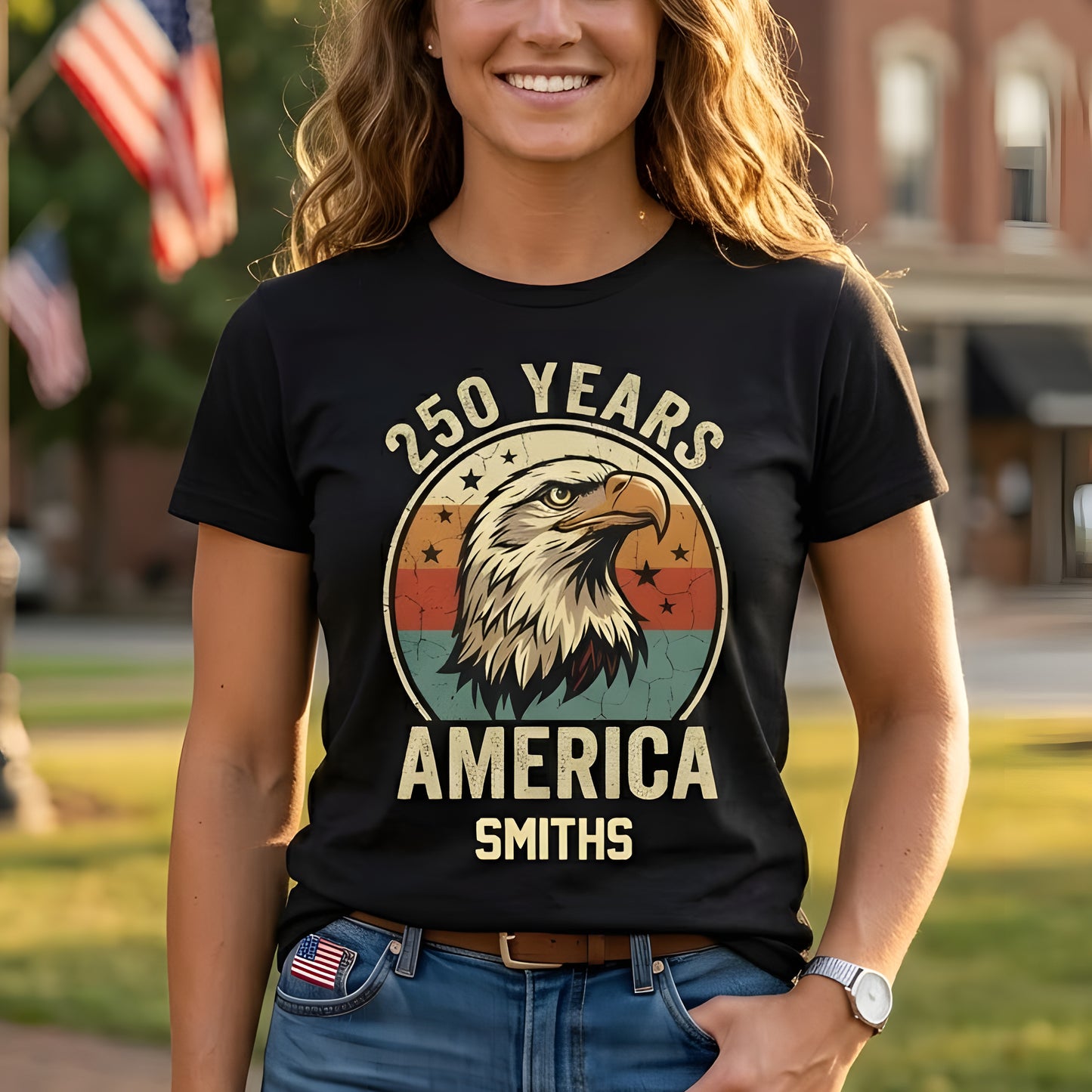 Personalized America 250 Years Vintage Eagle T-Shirt – Patriotic Retro USA 1776–2026 Anniversary Shirt