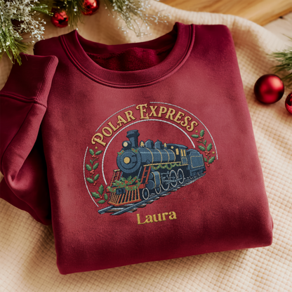 Personalized Polar Express Train Christmas Sweatshirt with Custom Name | Vintage Holiday Embroidered Crewneck Gift