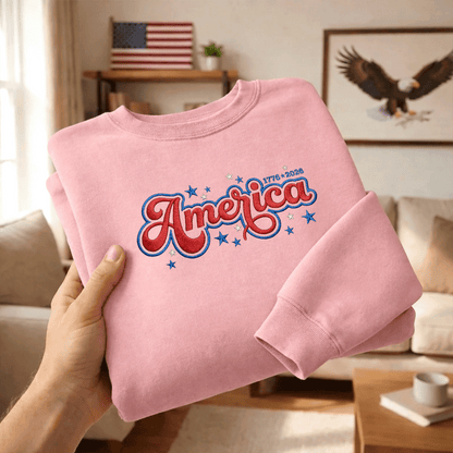 USA 250 Freedom - Embroidered Sweater 1776-2026 Patriotic Pullover