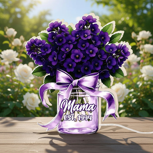 Personalized Acrylic Floral Night Light - Custom Flower Vase Lamp for Mom, LED Bedside Decor