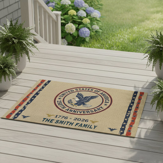 USA Semiquincentennial 1776-2026 Custom Family Name Doormat