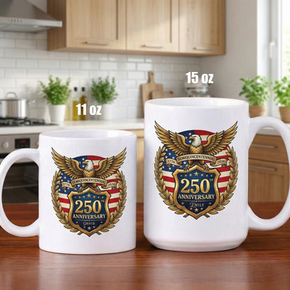 250th Anniversary Semiquincentennial Personalized White Mug – Custom Name Patriotic USA 1776–2026 Mug