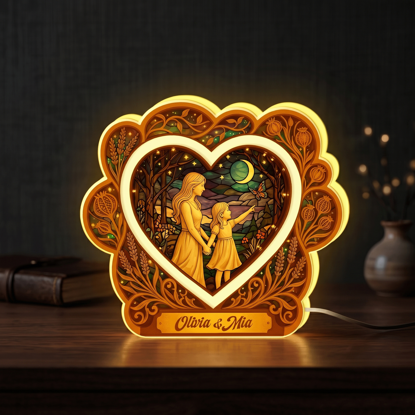 Personalized Acrylic Night Light for Mom and Child – Custom Mother Baby LED Lamp, Nursery Bedside Light