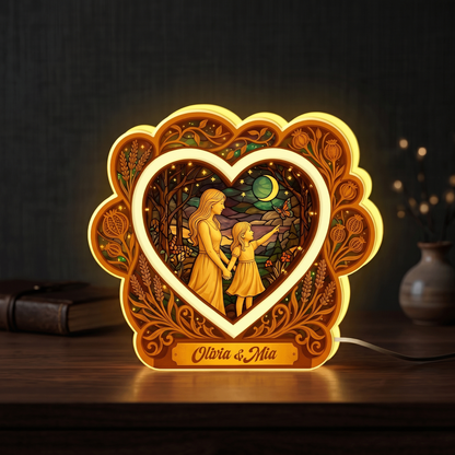 Personalized Acrylic Night Light for Mom and Child – Custom Mother Baby LED Lamp, Nursery Bedside Light