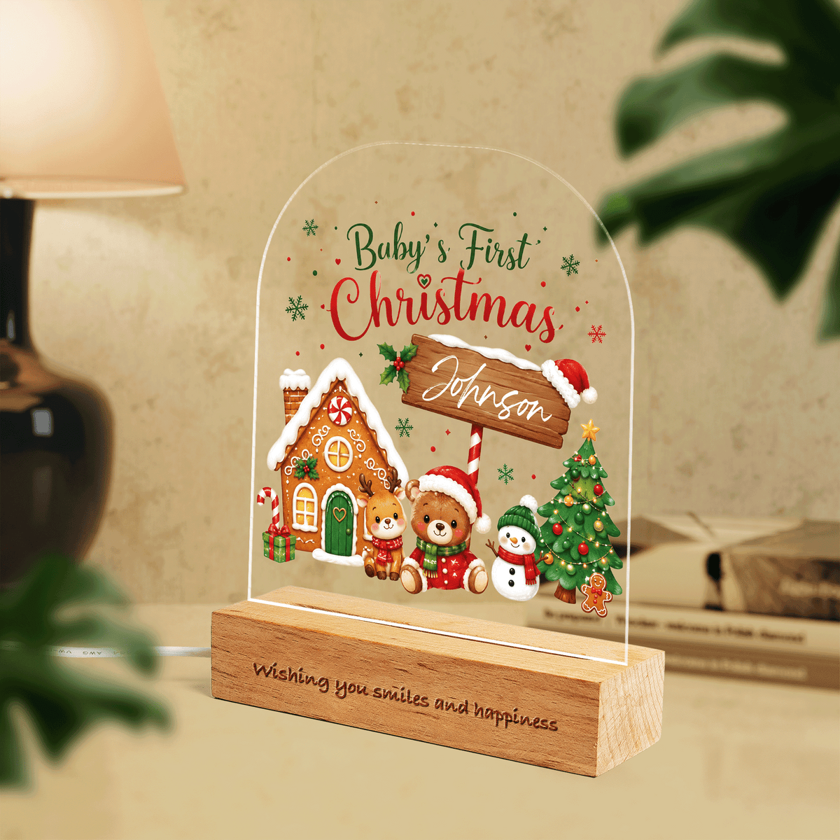 Personalized Baby's First Christmas arch acrylic night light with baby name