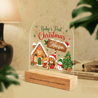 Personalized Baby's First Christmas arch acrylic night light with baby name