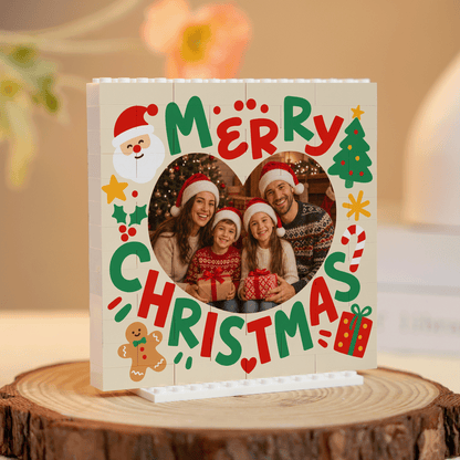 Personalized Photo Christmas Building Block in White, Custom Family Picture Merry Christmas Heart Brick Puzzle Keepsake Decor, Festive Holiday Desk Gift