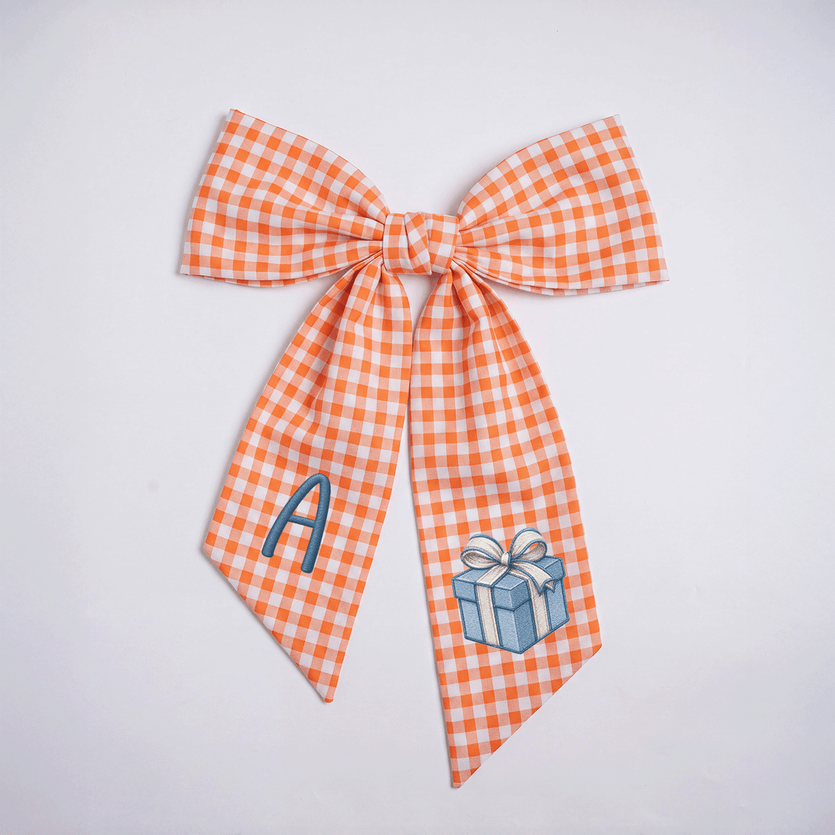 Custom Letter Gift Box Embroidered Linen Wreath Sash, Personalized Monogram Holiday Present Bow Sash for Front Door Decor
