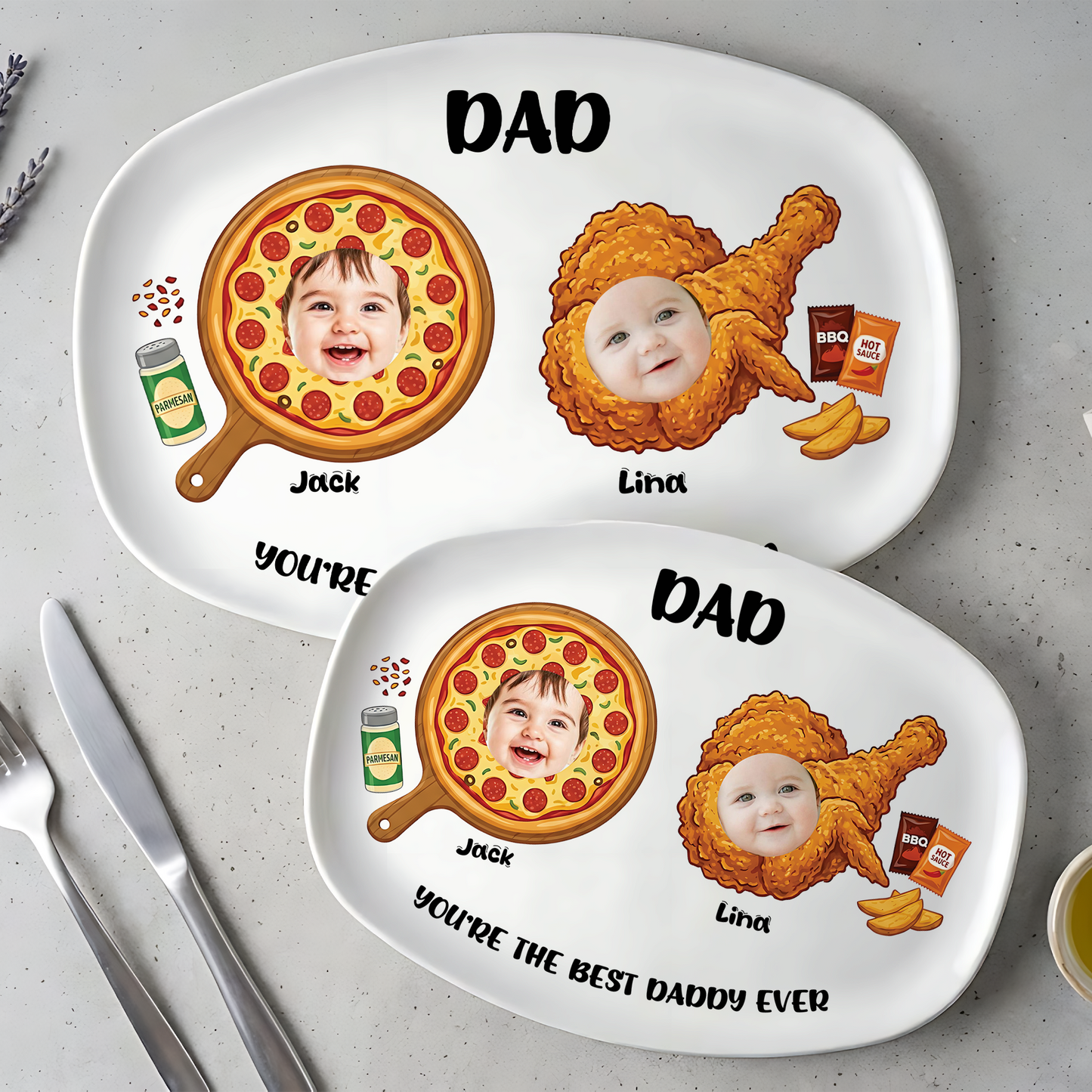 Personalized Daddy BBQ Photo Platter – “Best Daddy Ever” Custom Plate with Kids’ Photos | Father’s Day Gift for Dad | Family Keepsake Serving Tray