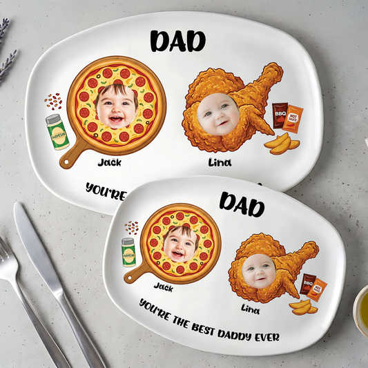 Personalized Daddy BBQ Photo Platter - "Best Daddy Ever" Custom Plate with Kids' Photos | Father's Day Gift for Dad | Family Keepsake Serving Tray