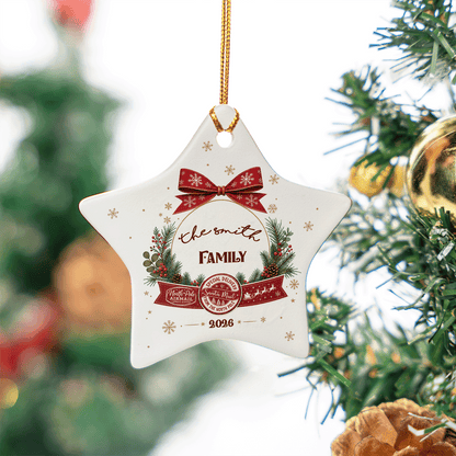 Personalized Star Ceramic Christmas Ornament, Custom Name Holiday Gift