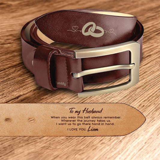 Remember When You Wear This - Romantic Gift for Him - Personalized Engraved Leather Belt