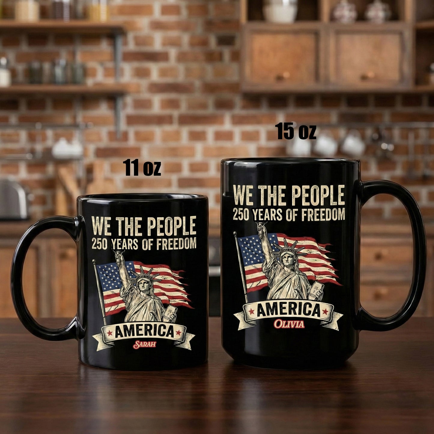 We The People America 250 Years of Freedom Personalized Black Mug – USA 1776–2026 Semiquincentennial Patriotic Mug