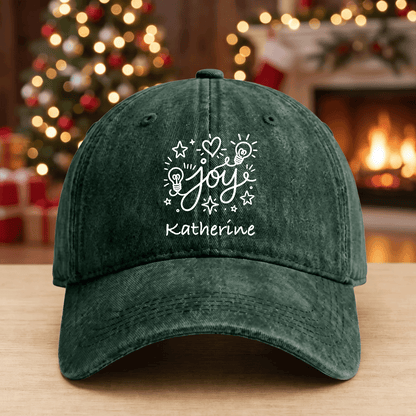 Personalized Christmas Joy Baseball Cap, Custom Name Holiday Hat, Christmas Printed Cap