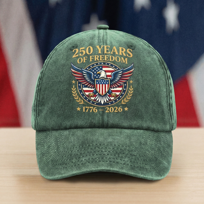 250 Years Of Freedom 1776–2026 Custom Name Washed Denim Baseball Cap