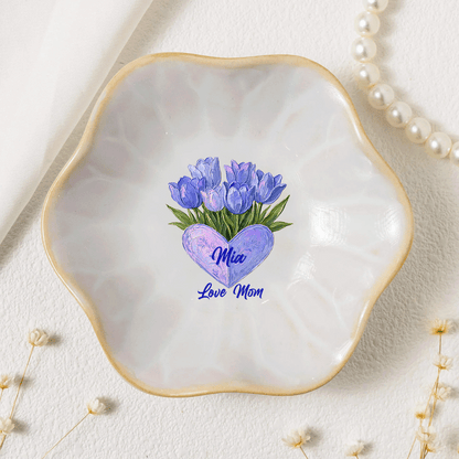 Custom Birth Month Flower Trinket Dish – Personalized Name Center Meaningful Mother’s Day Gift