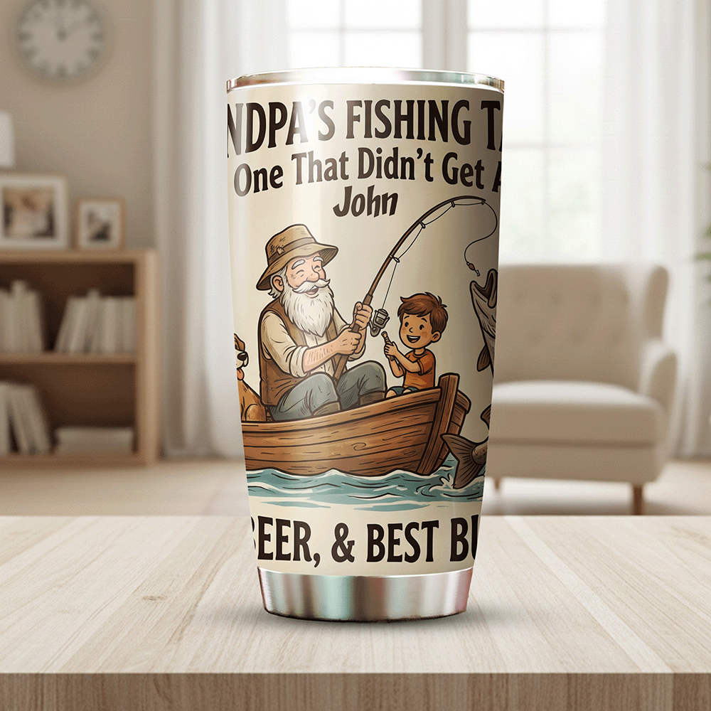 Personalized Grandpa Fishing Tales 20oz Tumbler – Custom Name Stainless Steel Travel Mug