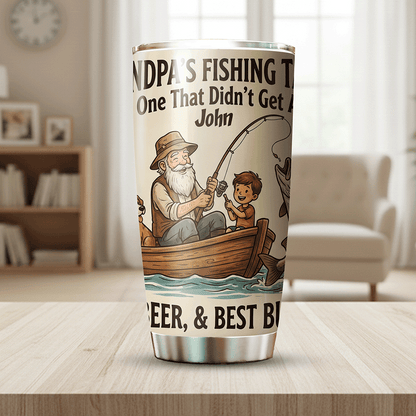 Personalized Grandpa Fishing Tales 20oz Tumbler – Custom Name Stainless Steel Travel Mug