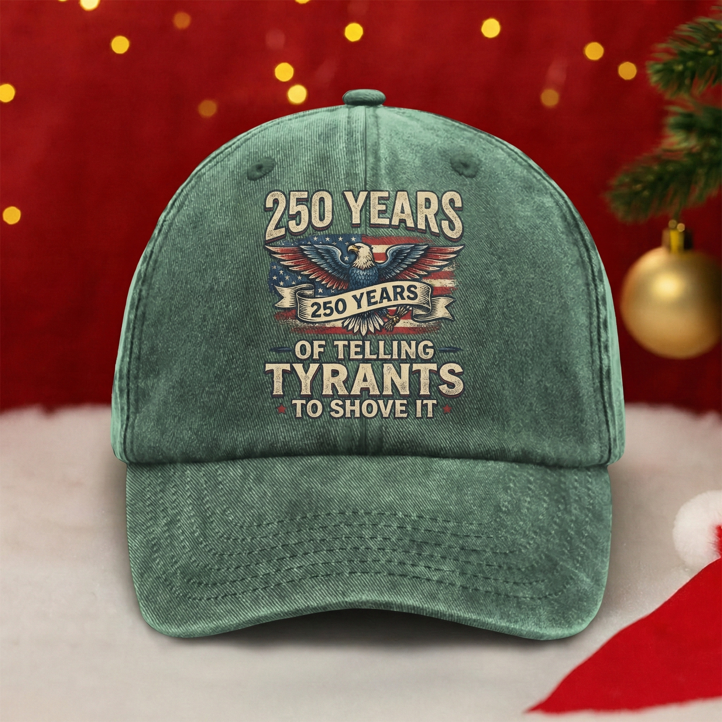 250 Years of Telling Tyrants Eagle Washed Denim Baseball Cap – Custom Name Patriotic USA 250th Anniversary Hat