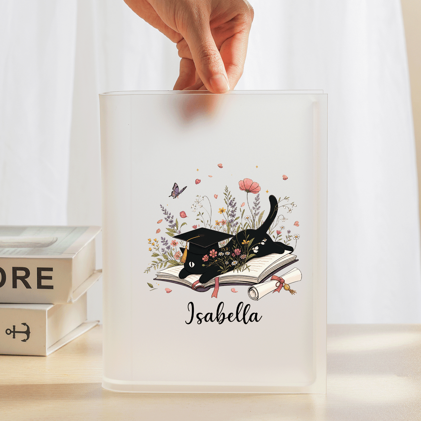 Personalized Cat Graduation Acrylic Book Vase with Custom Name
