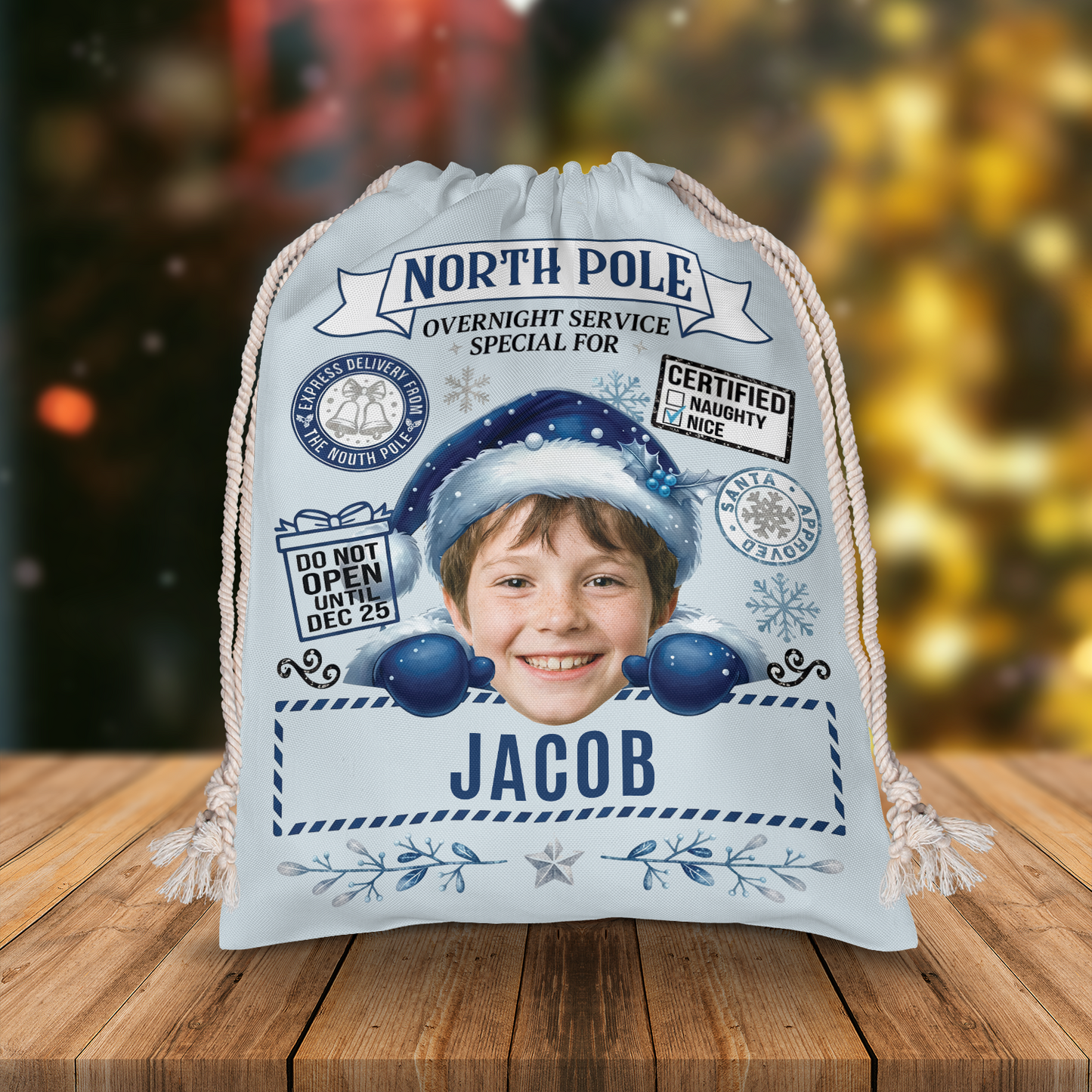 Personalized Overnight Service Special for Christmas Sack, Custom Name Santa Gift Bag