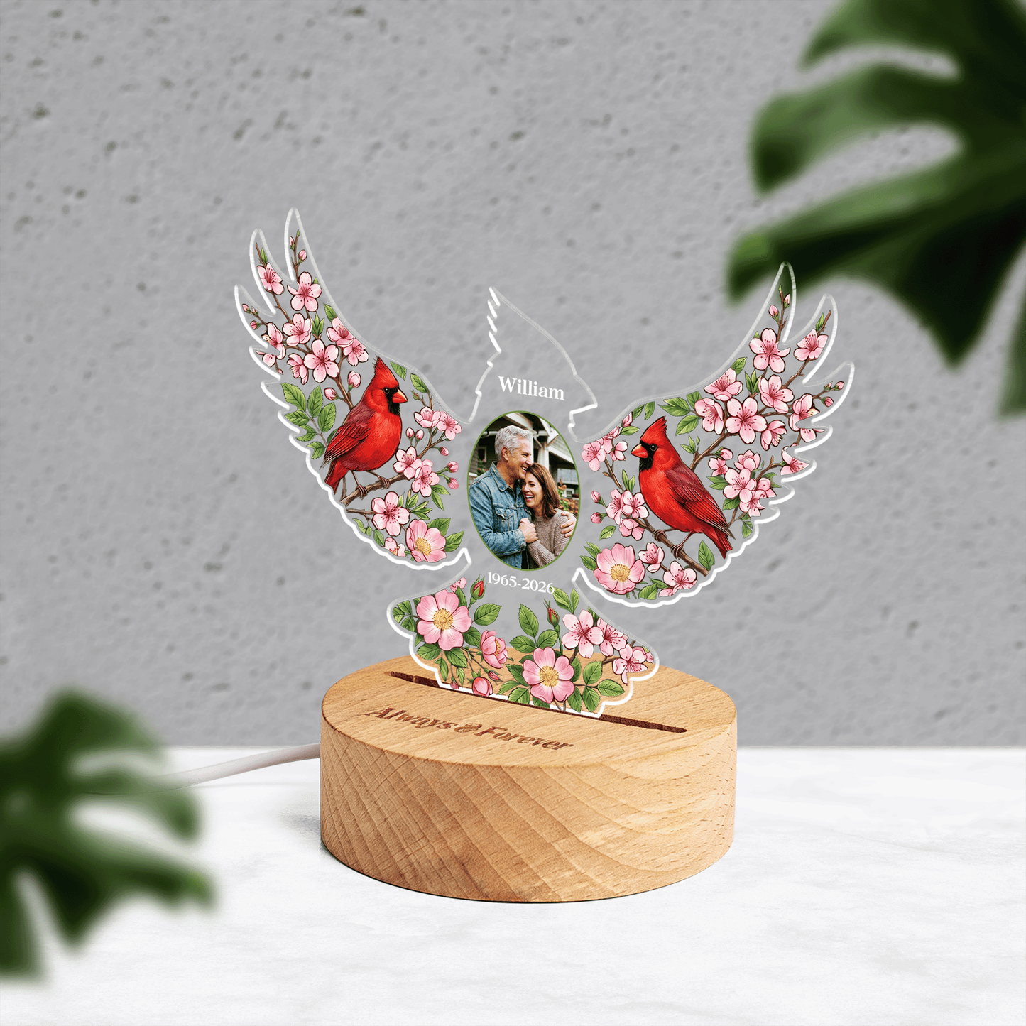 Personalized Cardinal Memorial Photo Night Light – Custom Name & Photo Acrylic LED Lamp