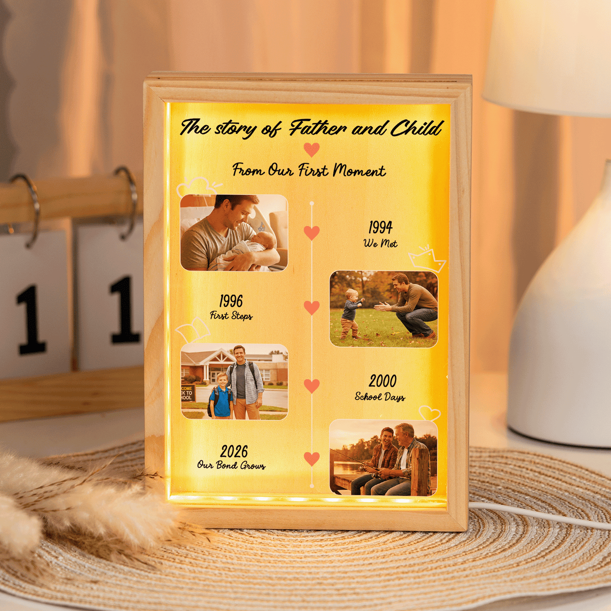The Story of Father and Child From Our First Moment Photo Frame Light Box - Custom Photo LED Gift for Dad