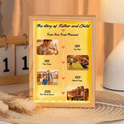 The Story of Father and Child From Our First Moment Photo Frame Light Box - Custom Photo LED Gift for Dad