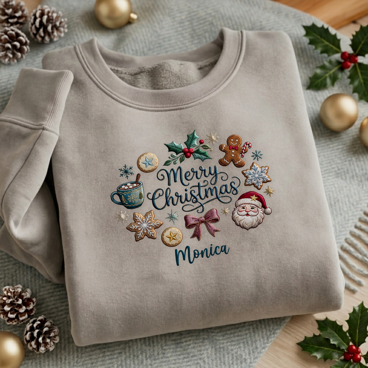 Personalized Merry Christmas Embroidered Holiday Sweatshirt