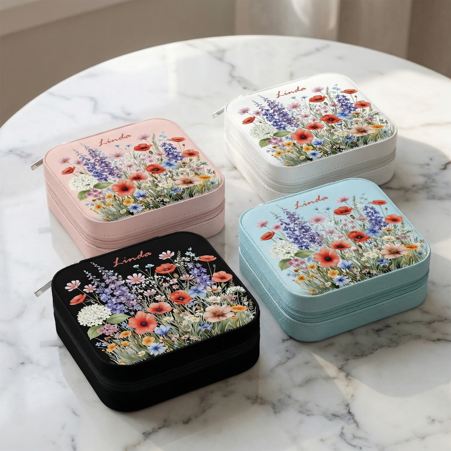 Custom Name Floral Jewelry Travel Box | Meaningful Gift for Her
