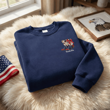 Personalized Patriotic Christmas Cowboy Boots Embroidered Sweatshirt | Custom Name Holiday Crewneck Gift